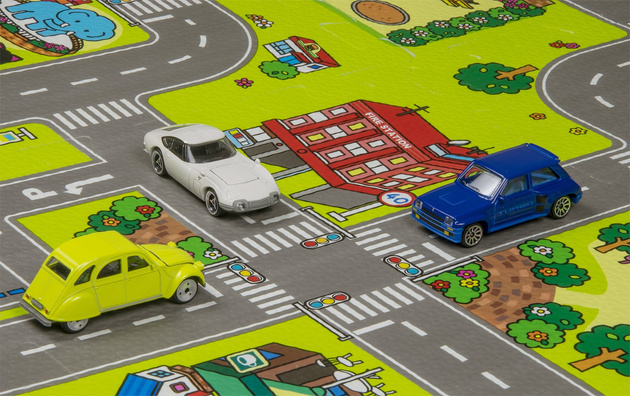 Humbi Mata edukacyjna Grube Puzzle piankowe 31,5 x 31,5 x 1 cm 63 elementy Kolorowe Ulice Miasto Uliczki Budynki Domy Domki