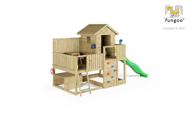 Fungoo Plac zabaw drewniany ogrodowy Sweet House ze zjeżdżalnią