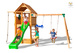 Plac zabaw drewniany ogrodowy Fortress Move domek, zjeżdżalnia XXL, 2x huśtawka, piaskownica, ścianka i lina wspinaczkowa, drabinka, schodki, ster