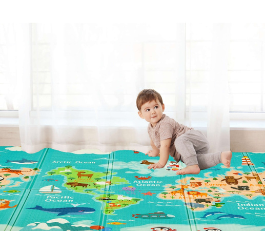 Humbi Dwustronna Składana Mata Piankowa Edukacyjna z pianki XPE 200x180x1 Mapa świata Ulice