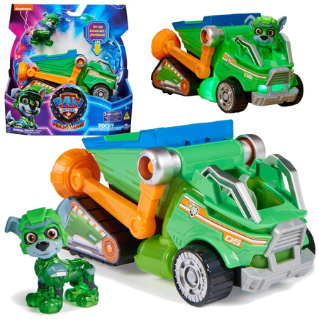 OUTLET Psi Patrol The Mighty Movie Wielki Film Zestaw figurka Rocky zielone auto pojazd do recyklingu światło dźwięk USZKODZONE OPAKOWANIE