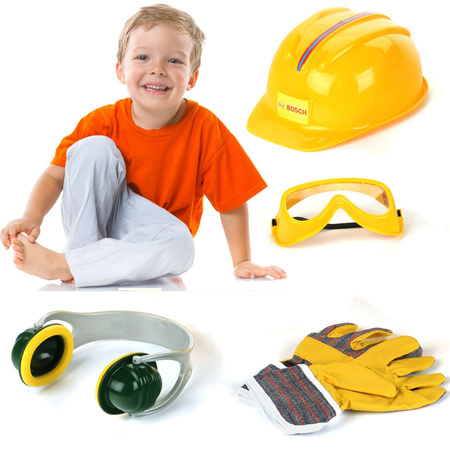 Zestaw narzędzi dla drwala z kaskiem słuchawki gogle ochronne rękawice Klein