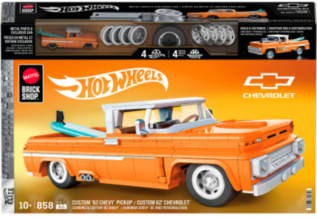 Hot Wheels Klocki Seria Elite Brick Shop Samochód Custom '62 Chevrolet 858 elementów
