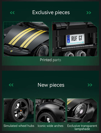 Klocki konstrukcyjne CaDA Samochód 35 cm autko miejskie RUF GT czarny Pojazd 1655 elementów