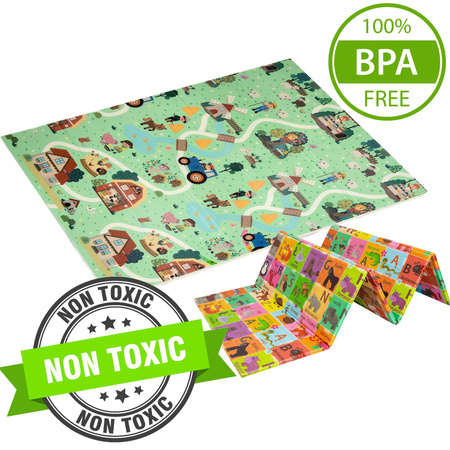 Dwustronna Składana Mata Edukacyjna z pianki XPE Podłogowa Bezpieczna 120x180 polski alfabet wieś