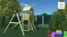 Plac zabaw drewniany ogrodowy Gaia T2S KDI domek, zjeżdżalnia, 2x huśtawka, ścianka wspinaczkowa, drabinka, kierownica