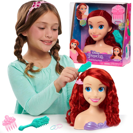 Lalka Głowa do stylizacji czesania włosów Księżniczka Disney Mała Syrenka Ariel Arielka Fryzjer + akcesoria
