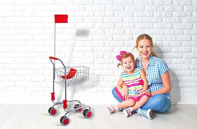 Zestaw Koszyk na zakupy z akcesoriami produkty spożywcze + wózek sklepowy Small Foot