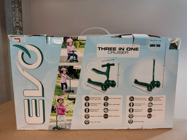 OUTLET Evo Regulowana Trójkołowa Hulajnoga dla Dzieci 2w1 Jeździk Cruiser z Siedziskiem Ciemnozielony USZKODZONE OPAKOWANIE