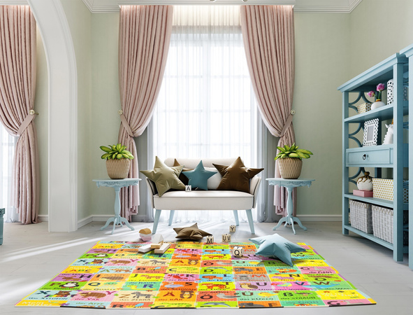 Dwustronna Składana Mata Edukacyjna z pianki XPE Podłogowa Bezpieczna 180x200 alfabet niemiecki wieś Humbi