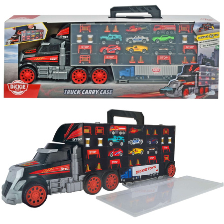 Ciężarówka Transporter Walizka na resoraki Laweta 63 cm + autka helikopter i akcesoria drogowe