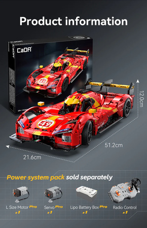 Klocki konstrukcyjne CaDA Samochód 51 cm auto wyścigowe czerwone Blazing Flame Pojazd 1518 elementów 1:10 C63008W
