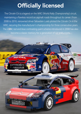Klocki konstrukcyjne CaDA wyścigówka Samochód wyścigowy Citroen C4 WRC Auto sportowe 296 elementów