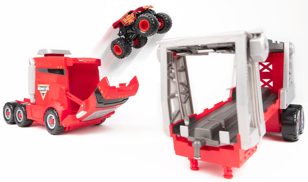 Monster Jam zestaw z transporterem i pojazdem 1:64 Launch n' Go Hauler Max-D