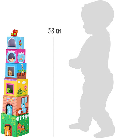 Układanka piramida ze zwierzątkami kolorowe kartonowe klocki