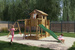 Plac zabaw drewniany ogrodowy Mars KDI domek, zjeżdżalnia, 2x huśtawka, stół piknikowy, ścianka wspinaczkowa