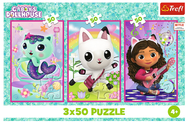 Puzzle Trefl 3 x 50 Koci Domek Gabi Poznajcie Gabi Gabby's Dollhouse