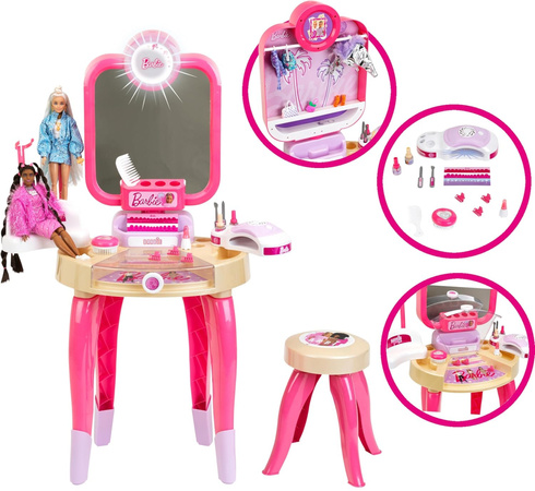 Barbie Duża Toaletka Studio Piękności Z Lampą Do Paznokci Hybryd 96 Cm