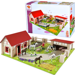 Drewniana Farma Zagroda + figurki zwierzątka wiejskie gospodarstwo domowe 23 elementy