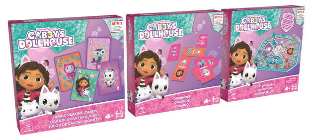 Koci Domek Gabi lalka Gabby 20 cm i zestaw gier 3w1 Domino Pop-up Karty Jumbo