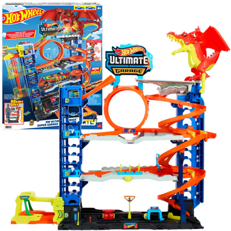 Hot Wheels City Zestaw Mega Garaż Tor Samochodowy Atak Smoka + 2 pojazdy