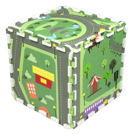 Mata podłogowa edukacyjna 180x90 Grube puzzle piankowe 18 szt. Humbi Miejskie ulice Miasto Miasteczko Drogi