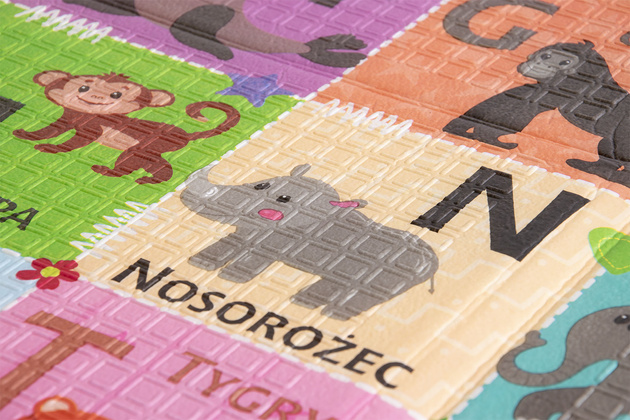 Humbi Gruba Mata Edukacyjna 2w1 z pianki XPE 180x120cm Onomatopeje polski alfabet odgłosy zwierząt nauka dźwięków