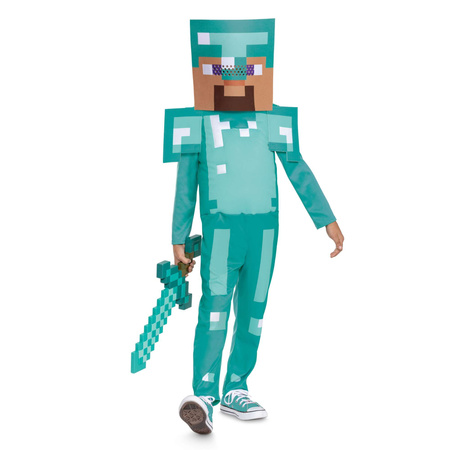 Minecraft strój karnawałowy Steve w diamentowej zbroi kostium przebranie 127-136 cm (7-8 lat)