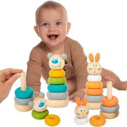 Small Foot Drewniane układanki wieży Montessori Królik i Miś