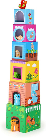 Układanka piramida ze zwierzątkami kolorowe kartonowe klocki