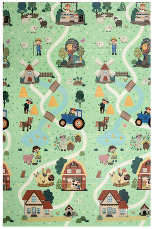 Dwustronna Składana Mata Edukacyjna z pianki XPE Podłogowa Bezpieczna 120x180 polski alfabet wieś