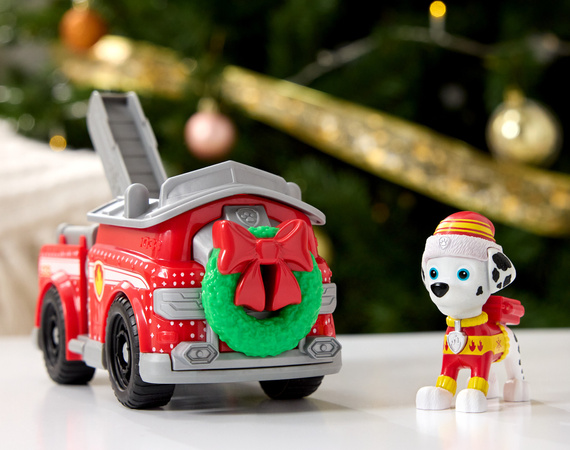 Psi Patrol świąteczny Pojazd z figurką Wóz Strażacki Marshalla + maskotka 18 cm