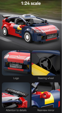Klocki konstrukcyjne CaDA wyścigówka Samochód wyścigowy Citroen C4 WRC Auto sportowe 296 elementów