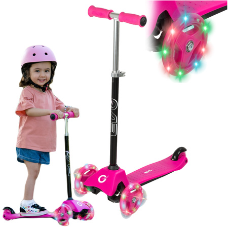 EVO Regulowana Trójkołowa Hulajnoga dla Dzieci Light Up Mini Cruiser Różowy Świecące kółka