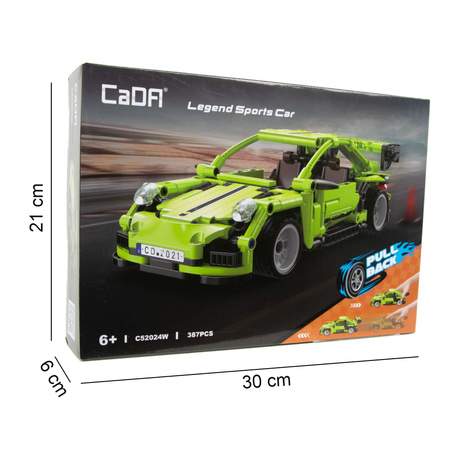 Klocki konstrukcyjne CaDA Samochód Wyścigówka z napędem Pull-back Zielone Auto Wyścigowe Legend Sports Car 387 elementów