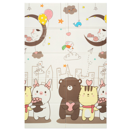 Dwustronna Składana Mata Edukacyjna z pianki XPE Podłogowa Bezpieczna 120x180 Miasto Noc Zwierzątka Humbi