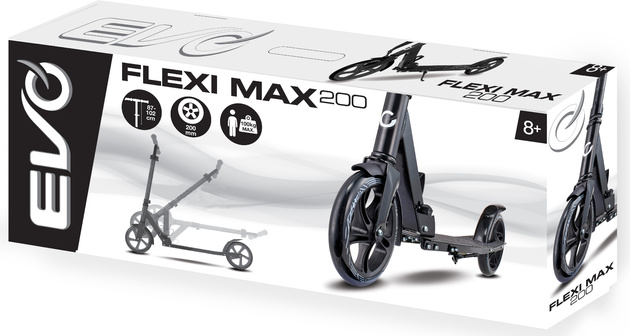 Evo Dwukołowa Hulajnoga Miejska Flexi Max 200 Czarna ze Stopką i Paskiem 8+