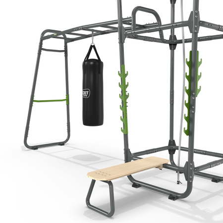 Siłownia Fitness GetSet PS610 Stacja treningowa siłowa gimnastyczna Stanowisko do ćwiczeń: drążki, ławka, stojak, worek, lina, drabinka, kółka