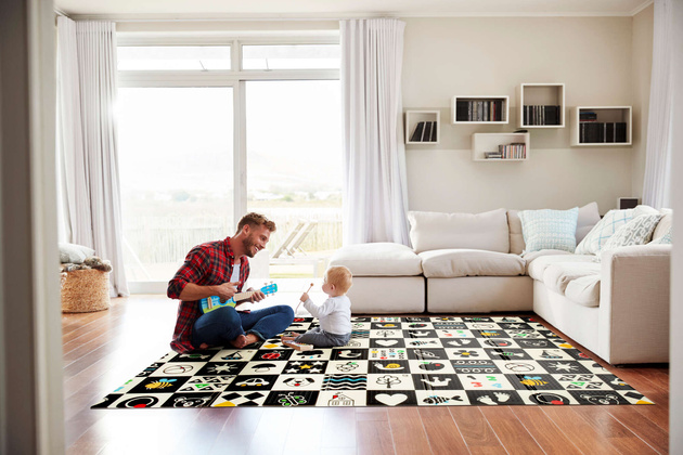 Humbi Gruba Mata Edukacyjna 2w1 z pianki XPE 180x120 polski alfabet kontrastowe obrazki