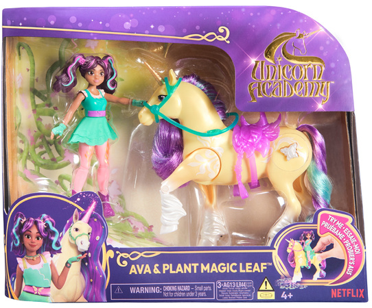Unicorn Academy Zestaw Figurki Ava & Plant Magic Leaf dziewczyna i jednorożec ze światłem+ akcesoria