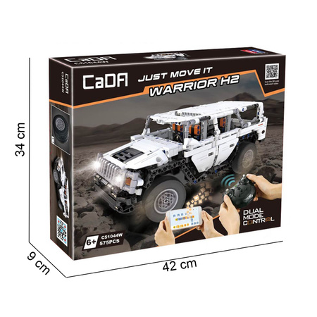 Klocki konstrukcyjne CaDA Zdalnie sterowany biały pojazd samochód terenowy auto Warrior H2 32 cm RC Dual Mode control 575 elementów