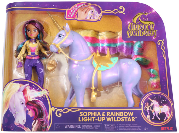 Unicorn Academy Zestaw Sophia & Wildstar dziewczyna i jednorożec ze światłem+ akcesoria