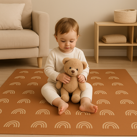 Mata piankowa podłogowa Humbi 180x180 Duże puzzle piankowe wodoodporne bezpieczne 9 szt. brązowy łuki tęcza
