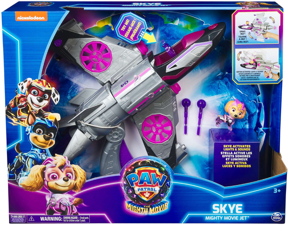 Psi Patrol The Mighty Movie Wielki Film Figurka Skye różowo szary odrzutowiec interaktywny pojazd Deluxe Światło Dźwięk + Zestaw 8 gier planszowych