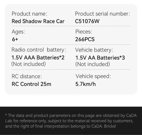 Klocki konstrukcyjne CaDA Samochód zdalnie sterowany Auto Sportowe 21,7 cm 1:20 Azure Storm 266 elementów RC Dual Mode C51076W