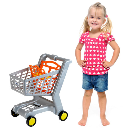 Zabawkowy zestaw sklepowy: Kasa z terminalem i skanerem + koszyk z akcesoriami i wózek na zakupy dla dzieci AGD 3+