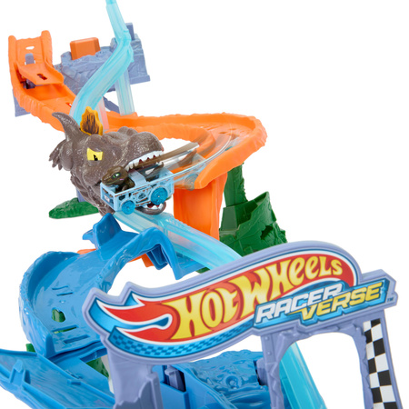 Hot Wheels Racerverse Jurassic World Crash&Splash Morski Dinopościg tor samochodowy + pojazd