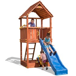 Plac zabaw drewniany ogrodowy Joy domek, zjeżdżalnia, piaskownica, luneta, schodki