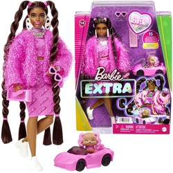 Barbie Extra Lalka z akcesoriami + piesek w różowym kabriolecie
