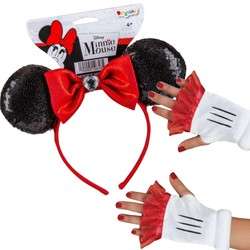Cekinowa opaska do włosów Uszy Myszki Minnie z kokardką oraz Rękawiczki bez palców Disney Myszka Minnie
